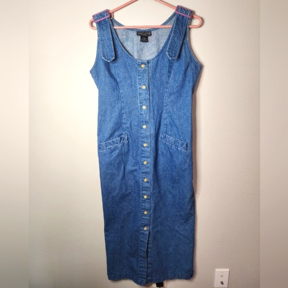 Mizz Lizz Vintage Jean‎ Jumper Tank Dress with Adjustable Straps, Women Medium